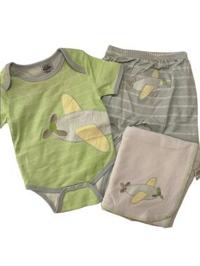 Kids Airplane Pajama Set Large Lime Green Light Gray 3-6 Months